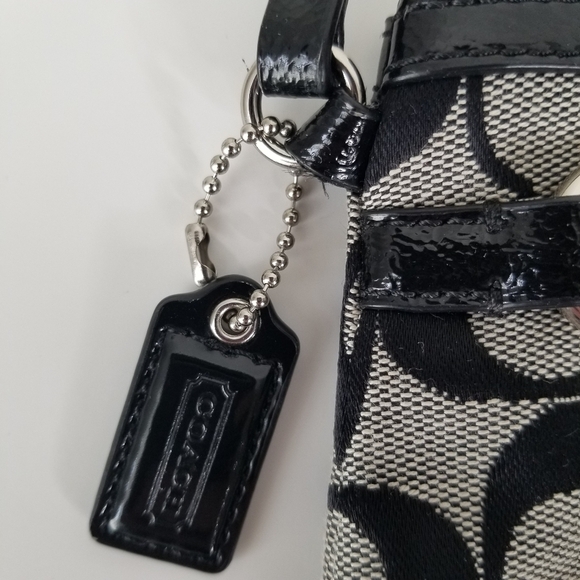 Coach Signature Logo Canvas Black/Grey Wristlet Purse Clutch - Picture 6 of 11